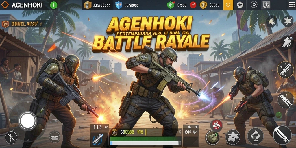 Screenshot gameplay AGENHOKI menampilkan pertempuran seru dalam Battle Royale.