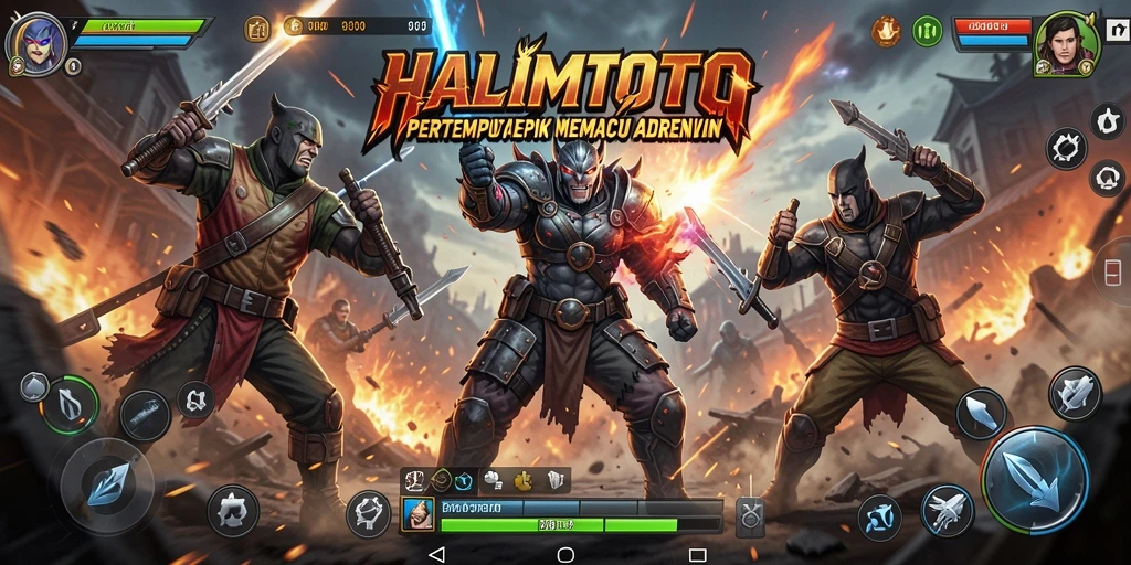 Tampilan epik gameplay HALIMTOTO dengan pertempuran yang intens.