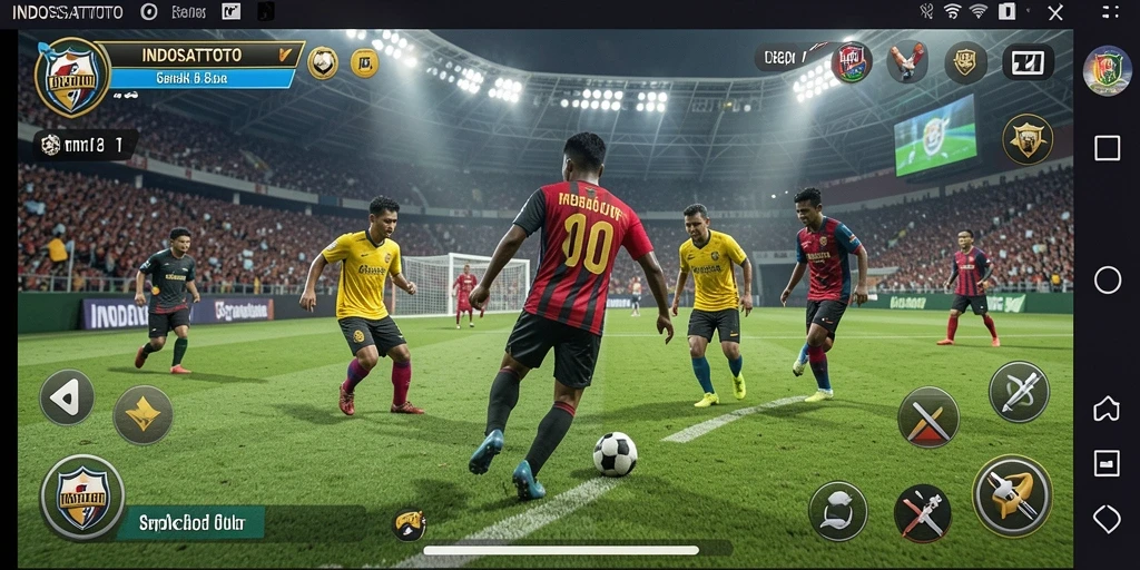 Tampilan gameplay menarik dalam INDOSATTOTO dengan aksi sepak bola yang seru.