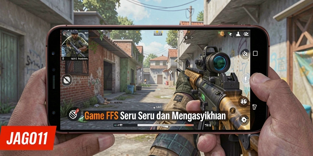 Screenshot utama JAGO11 menampilkan aksi gameplay FPS yang intens.