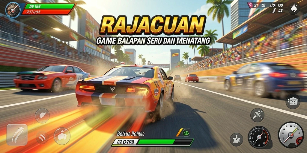 Gameplay RAJACUAN dengan balapan yang seru dan grafis menawan.