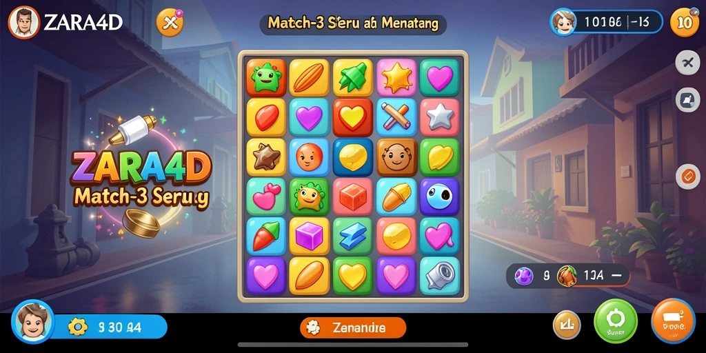 Tampilan gameplay ZARA4D yang menawan dalam permainan Match-3.